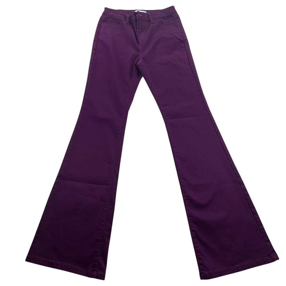 Zenana Jeans Womens S Purple DOP-1612A Flare Bell Bottom High Rise Stretch